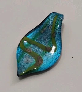 Ciondolo a goccia in vetro artistico stile Murano blu verde - Foto 1 di 9