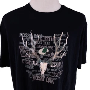 Mossy Oak Deer Skull Antler Black Hunting T-Shirt Men's Size 2XL Logo Spell Out - Picture 1 of 8