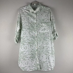 Abito Camicia Julia Amory Bianco Verde Foglia Floreale Manica Lunga Bottoni Medium - Foto 1 di 6