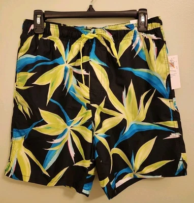 Bañador Old Navy Para Hombre PEQUEÑO Estampado Tropical Negro Azul Verde 7" Entrepierna #OW25 Foto 1 de 4