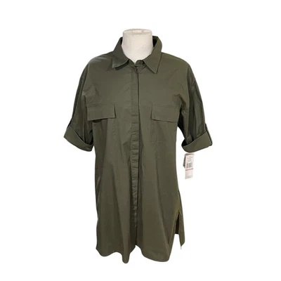 New-Sharagano Dark Green Collared Button Front Pocket Shirt Dress Size 10 NWT - Image 1 of 4