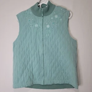 Alfred Dunner Quilted Floral Snow Embordered Jeweled Women's Vest Sz 10 Full Zip - Picture 1 of 16