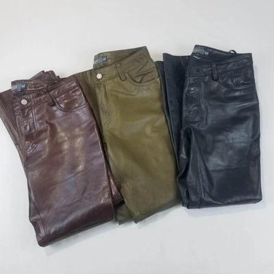 3 PC GAP Leather Boot Cut Pants Womens 28 x 29 Lined 5 Pocket Jeans Style Biker - Image 1 of 4