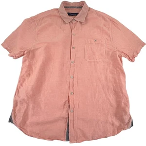Tommy Bahama Shirt Mens XL Orange Peach Gingham Check Linen Tencel - Picture 1 of 5