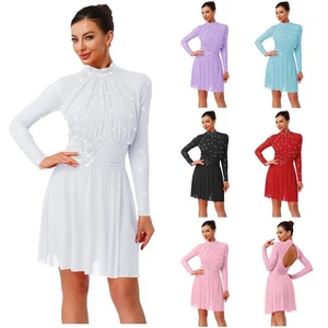 Women Lyrical Dance Dress Flower Contemporary Costume Back Hollow Ballet Dress - Picture 1 of 87