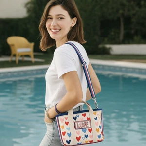 Nuova borsa a tracolla Brighton Canvas Mini Tote LOVE Hearts Boho Resort - Foto 1 di 14