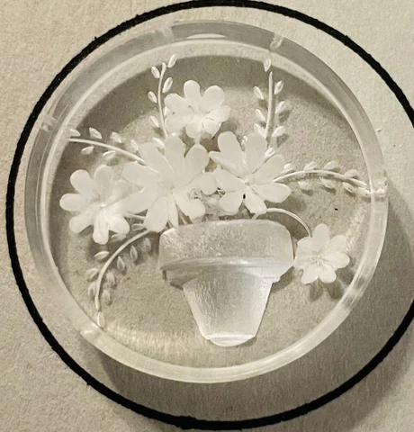 Ex Rare Vintage early Lucite FLOWER POTbutton, Ca., early 1920s/1930s Cover
