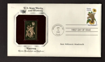 Postal Cover -U.S. - First Day - State Birds & Flowers - Gold Replica 1982 - Image 1 of 2