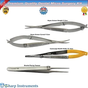 Dental Micro Surgery Instruments Kit Noyes Scissor Needle Holder Tweezer 4Pc Set - Bild 1 von 11