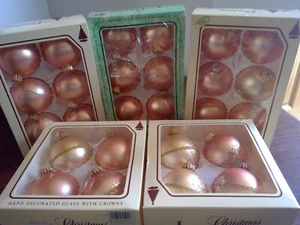 Krebs glass ornaments Apricot Pearl w/ crowns plain and decorated In Box Qnty 26 - Picture 1 of 8