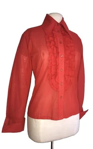 Vintage Jaeger Shirt Womens 36 Cotton Red French Cuff Blouse Dagger Collar - Picture 1 of 7