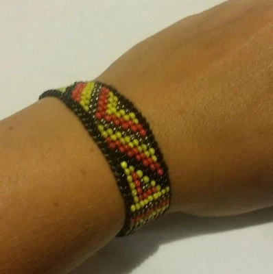 Mens womens tribal indian beaded half diamond pattern friend bracelet jewelry - Image 1 of 2