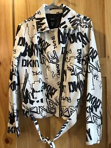 Damen DKNY Graffiti Logo Motorradjacke - Bild 1 von 7