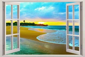 Exotic Beach Sunset 3D Window Decal Wall Sticker Decor Art Mural Waves FS - Picture 1 of 1