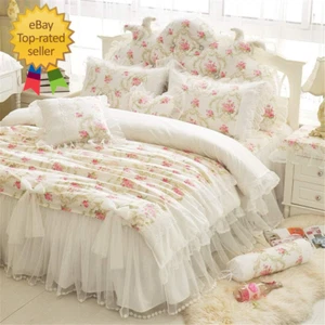 Girls Bedding Set Lace Ruffle Duvet Cover Sets with Bed Skirt Princess Bedding S - Picture 1 of 12