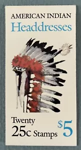 USA BOOKLET SC# BK179 AMERICAN INDIAN HEADDRESSES 25c UNOPENED BKLT OF 20 MNH - Picture 1 of 3