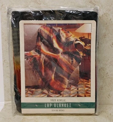 Vintage Cannon Blanket Lap Loom Woven Acrylic Fringed Ends NOS 50x60" Mervyns - Image 1 of 4