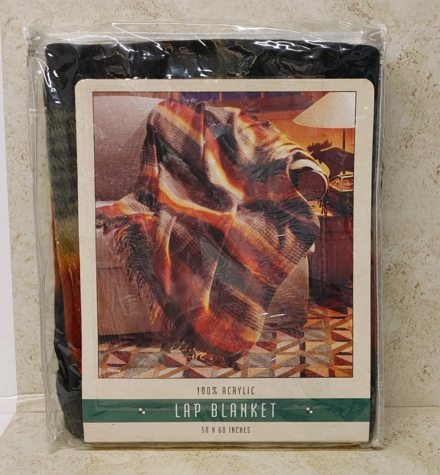 Vintage Cannon Blanket Lap Loom Woven Acrylic Fringed Ends NOS 50x60" Mervyns - Image 1 of 4