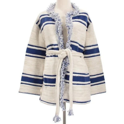 Cárdigan Dorothee Schumacher Nuevo con Etiquetas Rayas Sensación Cinturón Talla 0 Marfil/Tostado/Azul Foto 1 de 4