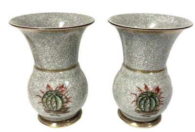 Par de jarrones vintage esmalte craquelado de cactus Royal Copenhagen Dinamarca Foto 1 de 4