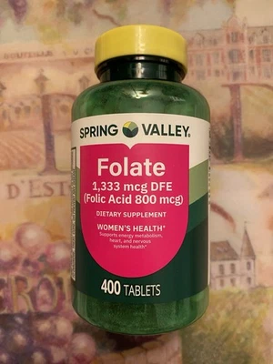 Spring Valley FOLIC ACID 800 mcg Supplement FOLATE 1333 mcg Pills 400 ct~05/2029 - Image 1 of 4