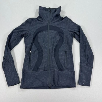 Lululemon Define Jacket Women's Size 6 Gray Black Thumbhole Full Zip Mock Neck Foto 1 de 4