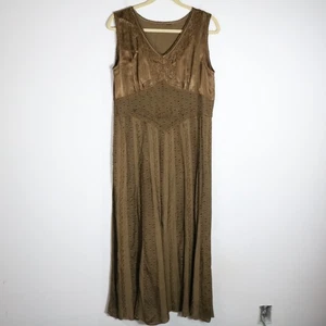 Vintage 90s Y2K Babydoll Fairy Maxi Dress L Brown Satin Embroidered Renaissance - Picture 1 of 6