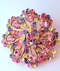 2" rosa Lavendel und hellgrün Strass gewölbte Anstecknadel Brosche - Bild 1 von 2