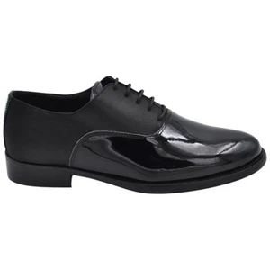 Scarpe uomo stringate bicolore vernice nero e raso derby made in italy fondo ve - Foto 1 di 3