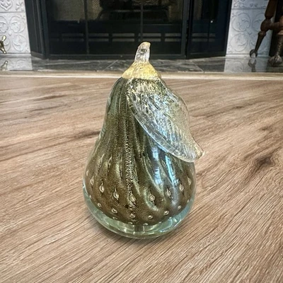 Pisapapeles italiano de cristal de Murano de colección 4,5" dorado soplado a mano burbuja controlada Foto 1 de 4