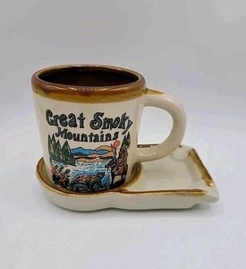 Vintage Great Smoky Mountains Sip N' Smoke 8 Oz Mug Coaster Ashtray Set - Picture 1 of 24