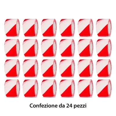 Nastro Segnaletico in Polietilene. Rotoli da 200mt x 70mm  Rosso-Bianco -24pezzi - Immagine 1 di 4