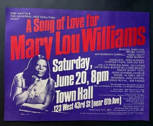 Mary Lou Williams Original Jazz Konzert Poster Town Hall NYC 1981 - Bild 1 von 1