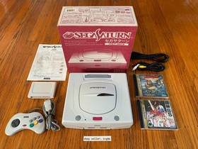 Sega Saturn HST-0014 white Japanese console system complete in box + 2 games