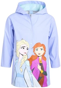 Disney Frozen Elsa Anna girl's purple hooded snap rain jacket slicker sz 4/5 - Picture 1 of 3