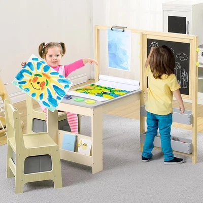 Kids Table and Chair Set Wooden Activity Table w/ Storage Space & Boxes & Easel - Image 1 of 4