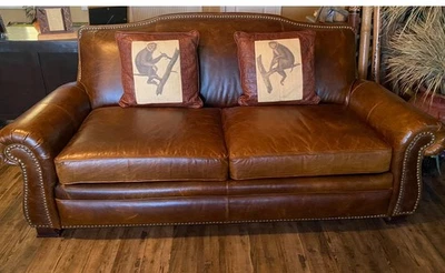 Sofá cama de cuero Hancock Moore diseño exclusivo hecho a mano Robb & Stucky Foto 1 de 4