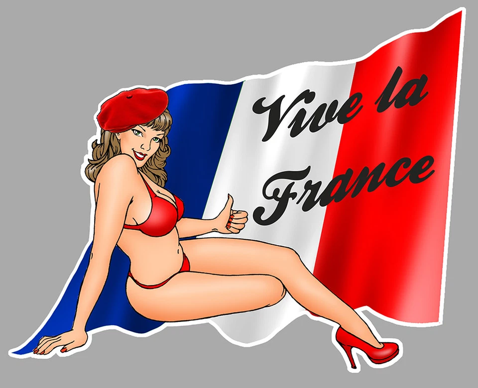 PIN UP VIVE LA FRANCE DRAPEAU 10cmX8cm AUTOCOLLANT STICKER AUTO VA117D
