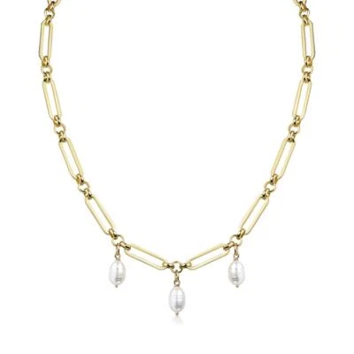 Damen Kette Gold vergoldet Perlen Weiss 24 Karat Perlenkette Wasserfest K6238D1 - Bild 1 von 4