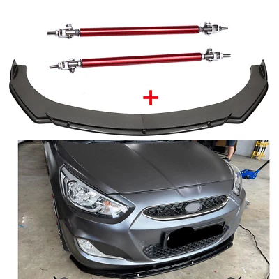 Carbon Fiber Front Bumper Lip Spoiler Splitter Strut Rods For Hyundai Accent - Image 1 of 4