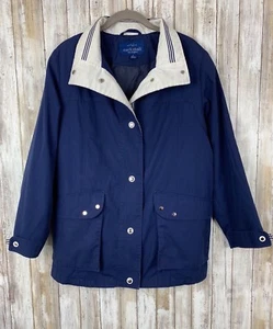 Chaqueta Mackintosh Nueva Inglaterra Azul Blanco Con Capucha Cremallera A Presión Con Capucha Náutica S Pequeña - Imagen 1 de 10