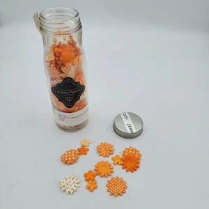Glass Jar Bottle of Papercraft Fabric Flowers - Iced Very Orange - Picture 1 of 3