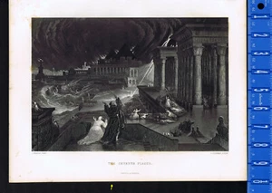 Moses' Seventh Plague of Egypt, Thunder and Hail - 1862 Steel Engraved Print - Picture 1 of 2
