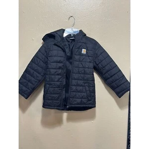 Carhartt Kids Hooded Puffer Jacket Size Small (7/8) Black Warm Winter Coat - Picture 1 of 5