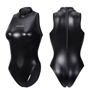 LEOHEX Women Sexy Shiny Swimwear One Piece Wetlook Leotard Sleeveless Bodysuits - Picture 1 of 11