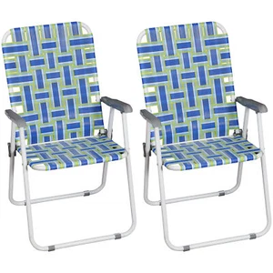 Patio Folding Chairs Set of 2 Lawn Webbed Beach Camping Chair for Yard, Garden B - Picture 1 of 23