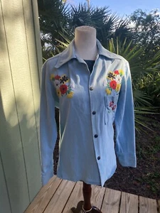 Chaqueta de Jean Vintage Mujer Etiqueta 36 Azul Denim Bordada Floral Hippy México Años 70 - Imagen 1 de 20