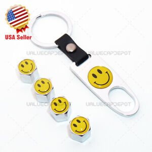 Universal Auto Car Wheel Tire Valve Dust Stems Air Caps Keychain Cute Smile Logo