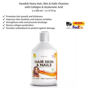 Swedish Nutra Haar, Haut & Nägel Vitamine mit Kollagen & Hyaluronsäure 500ml - Bild 1 von 6