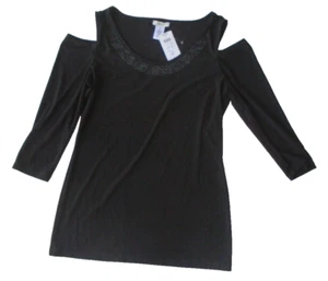 Cache Cold Shoulders Beaded Neckline Women's Top Size M Black - Picture 1 of 5